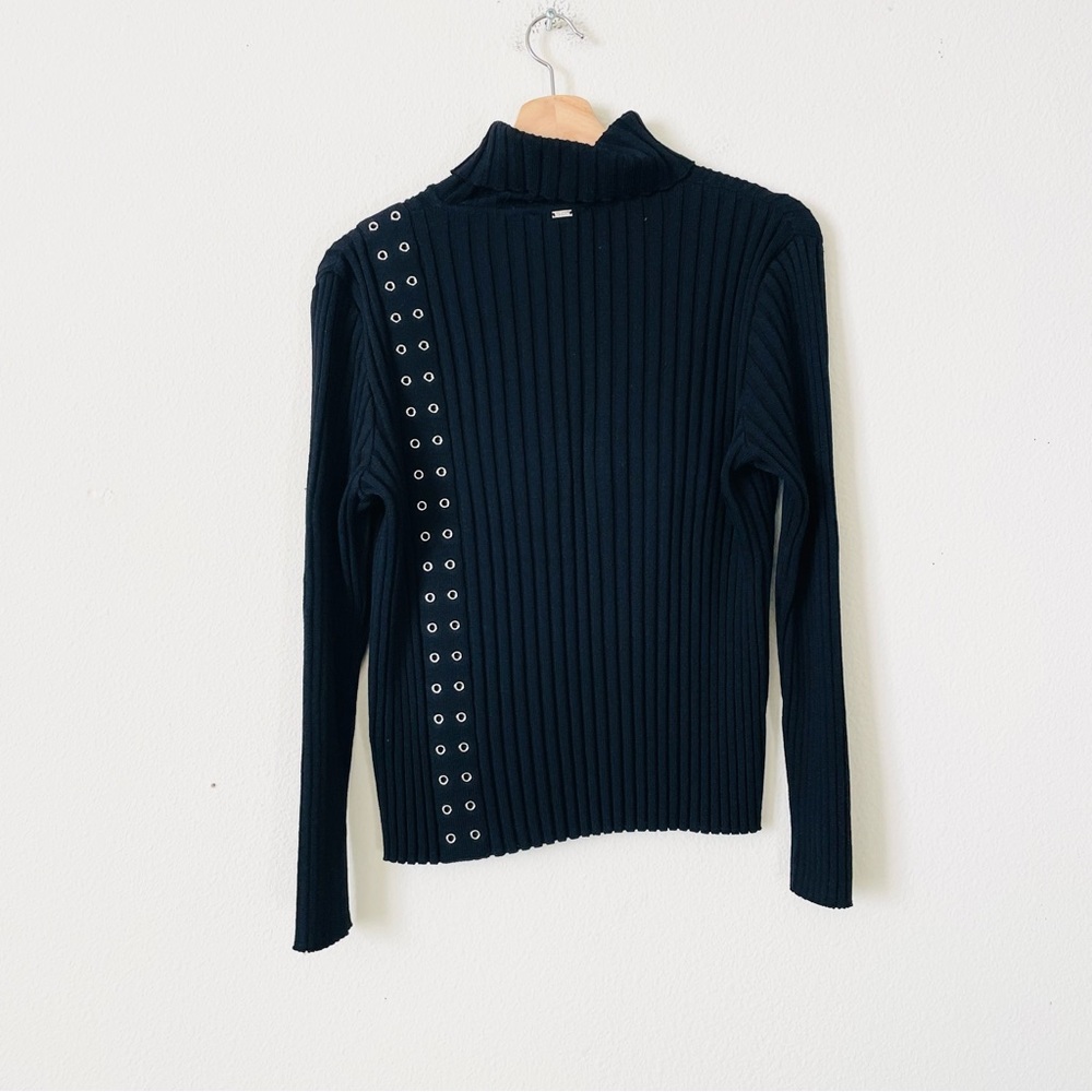 ST JOHN SPORT MEDIUM black wool blend knit turtleneck sweater - Picture 4 of 6